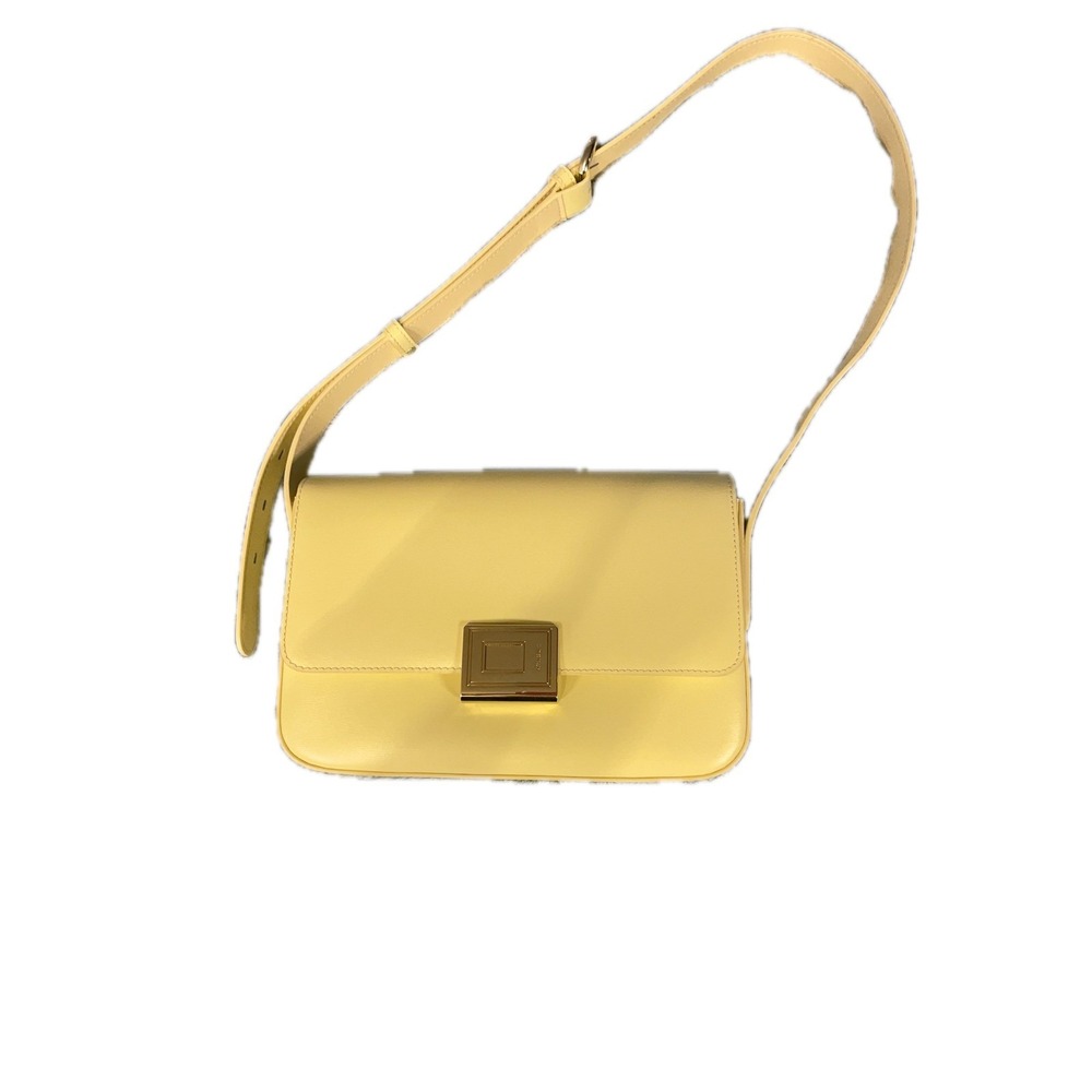 A CLOUD Structured Shoulder Bag Pale Yellow Leather Gold Tone‎ Hardware
